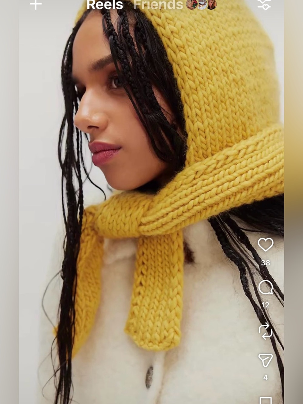 NWT new free people HJK Yellow wool Knit Hooded Scarf hat
